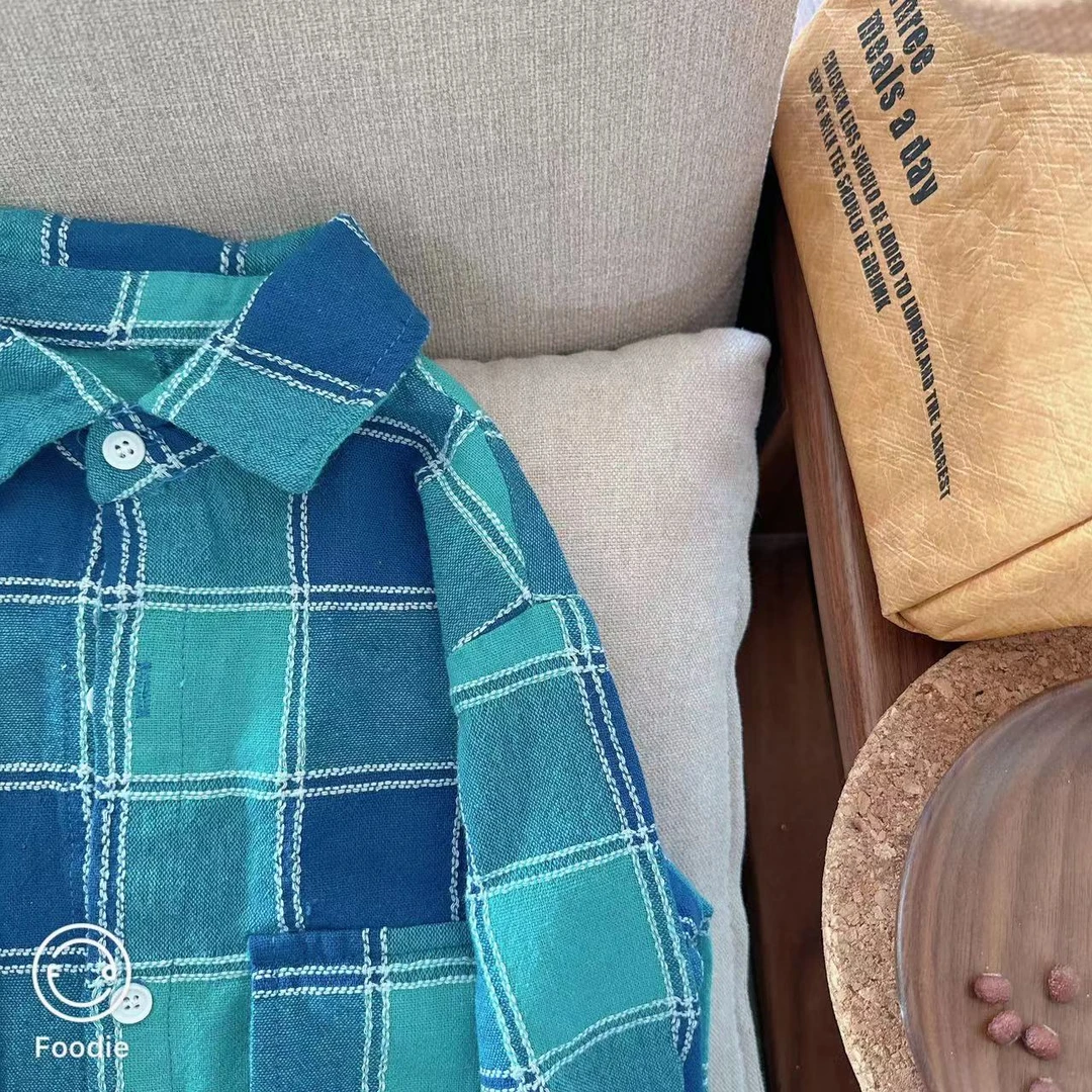 【断码处理 秋季 20007】春秋韩版中小童提花色织上衣翻领格子衬衫