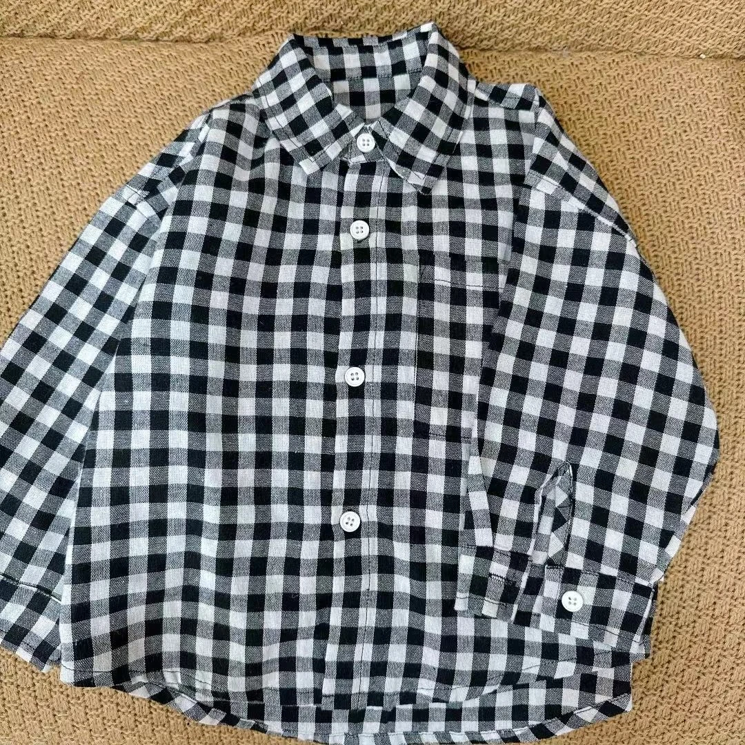 【开学季 20952】春秋款儿童休闲格子立体剪裁翻领衬衫