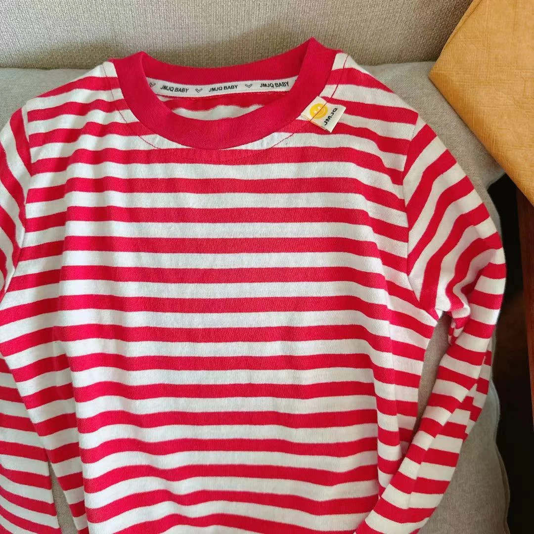 【JMJQ 201006】春秋中小童韩版亲肤色织条纹单层长袖打底衫