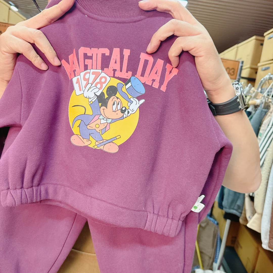 【JMJQ 201323】深秋冬韩版儿童抓绒加厚米奇印花休闲中领卫衣套装