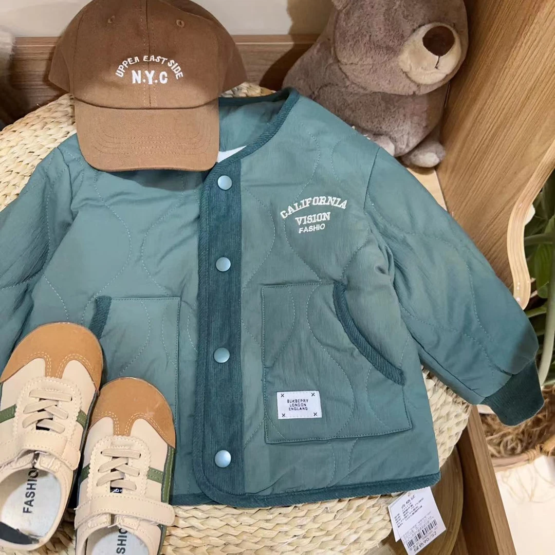 【JMJQ 231118】秋冬季儿童森系港风复古加厚加绒绗棉无领厚外套