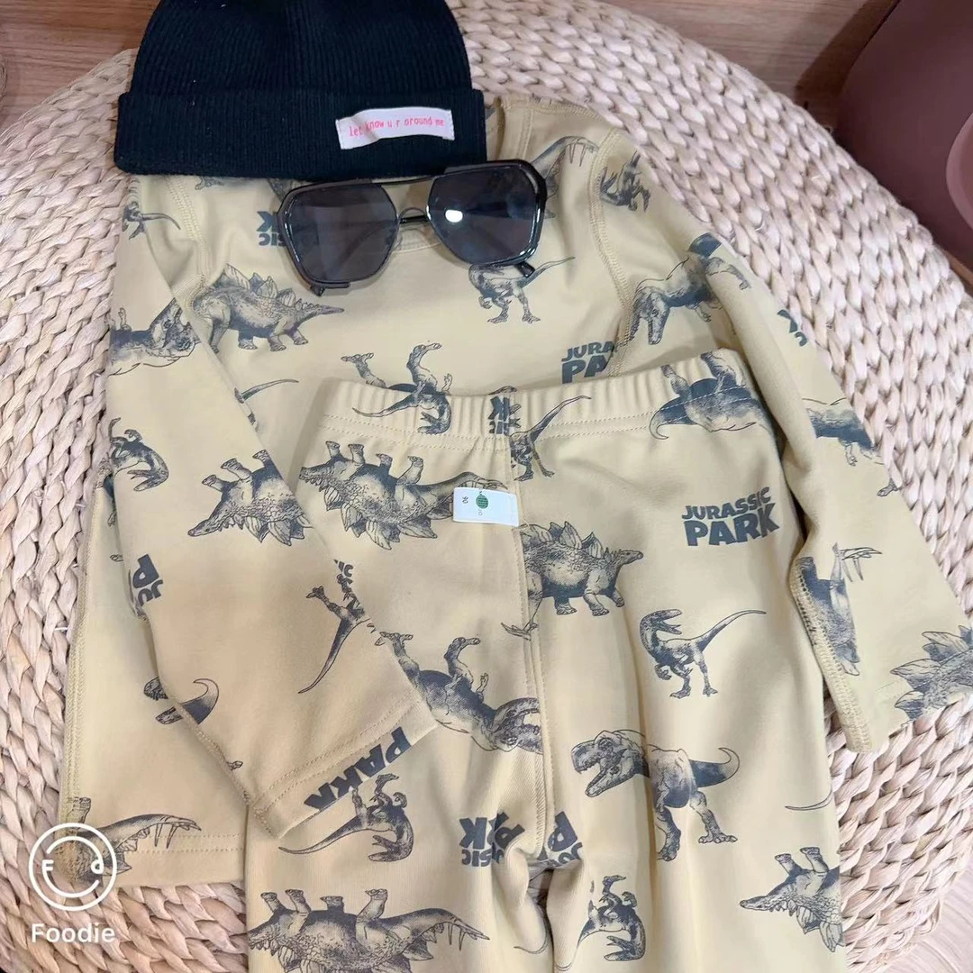 【JMJQ 23581】春秋款中小童舒适居家打底满印恐龙睡衣家居服套装