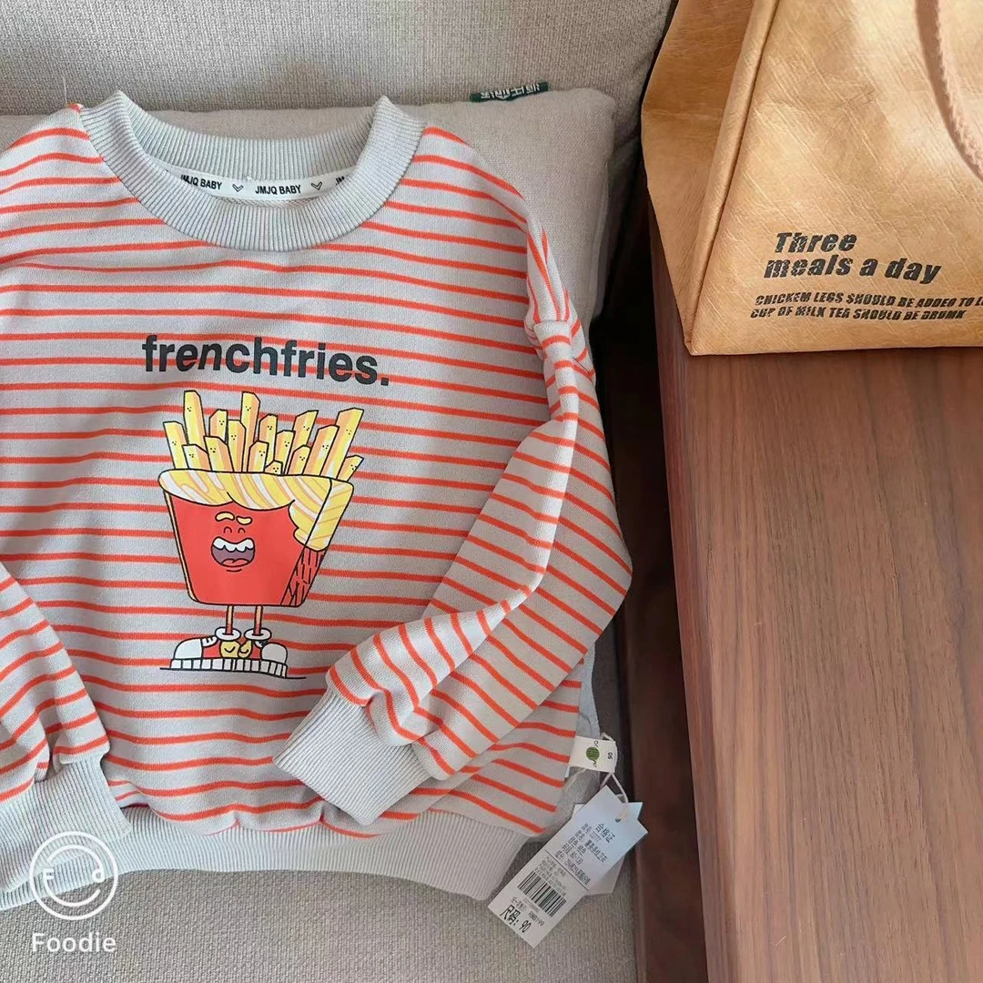 【JMJQ 23777-1】秋季韩版中小童单层加厚圈圈卫衣薯条印花长袖卫衣