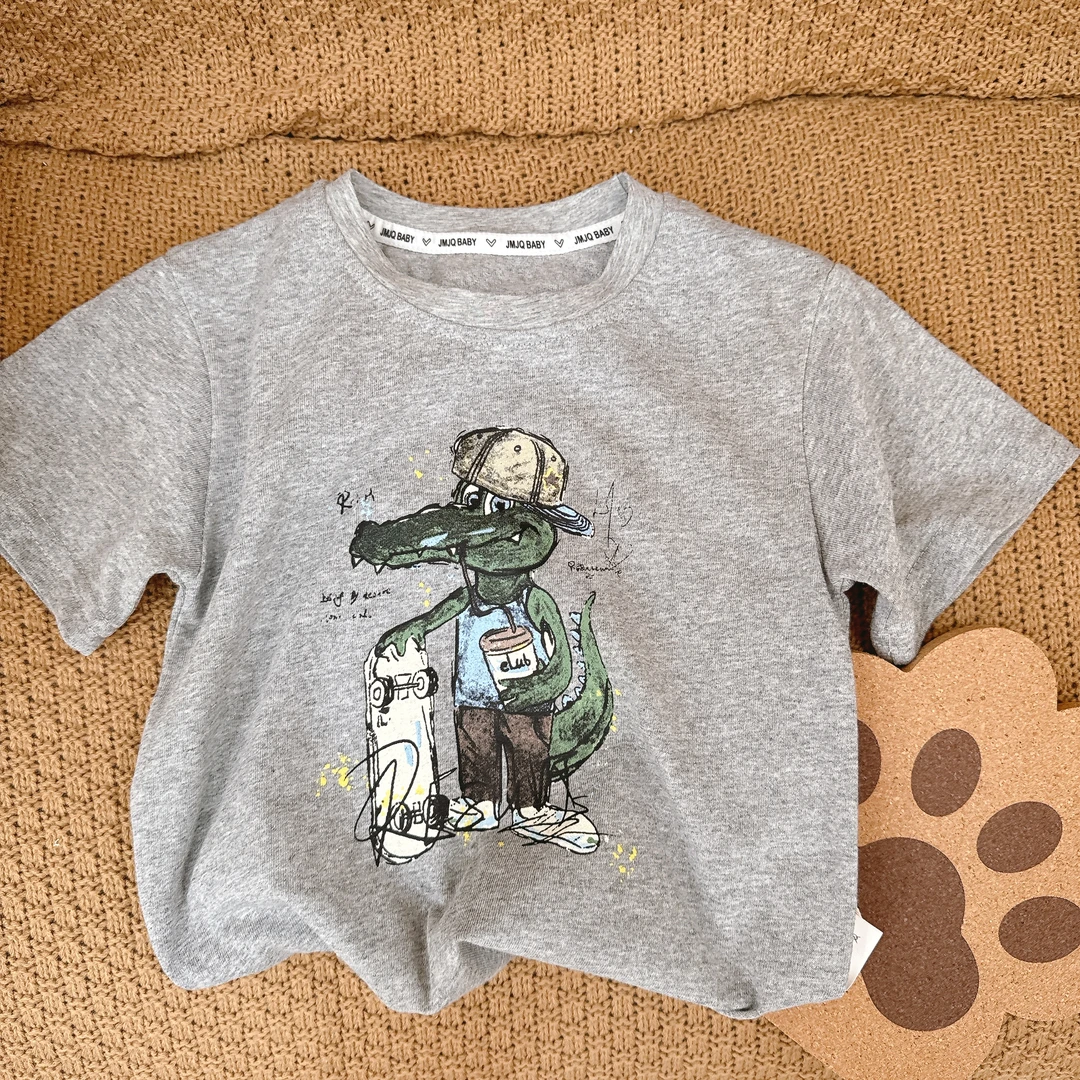 【JMJQ 20503】夏季新款儿童街潮手绘卡通鳄鱼印花套头短袖