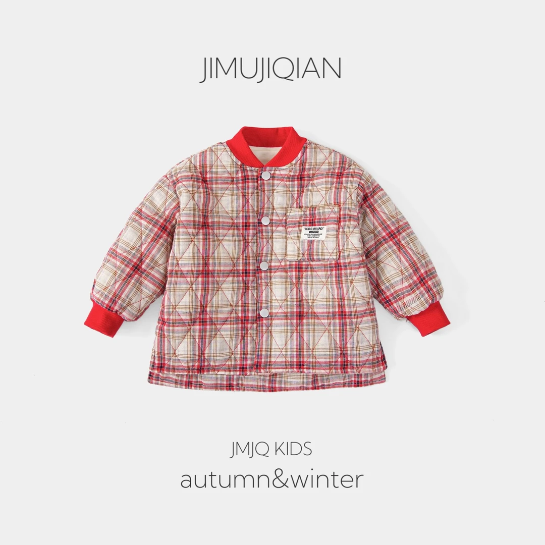 【年款 201118】秋冬季儿童休闲保暖加厚加绒绗棉御寒立领格子外套