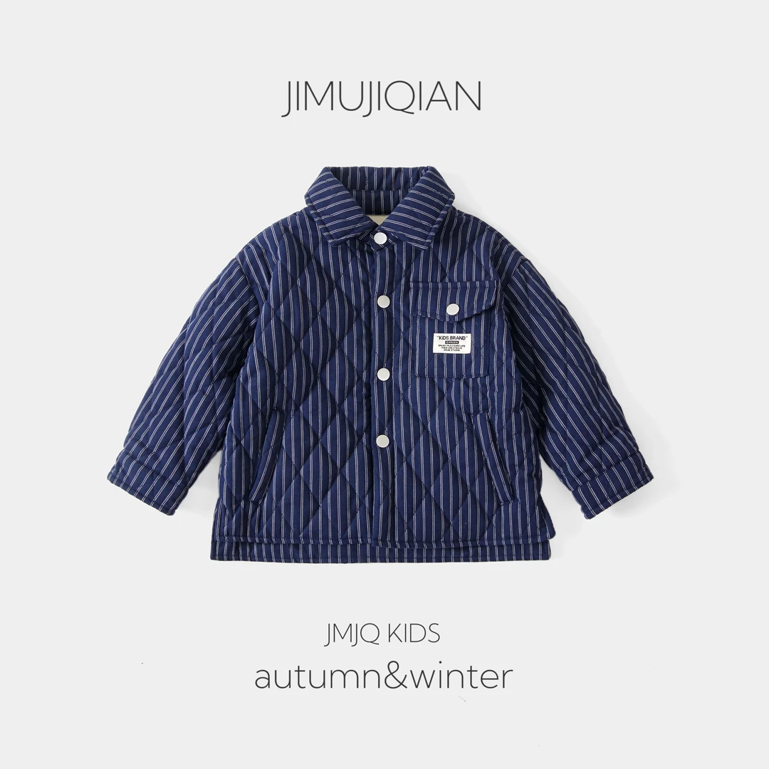 【断码处理 20778】秋冬季哥弟纹竖纹儿童翻领绗棉加绒格子翻领外套