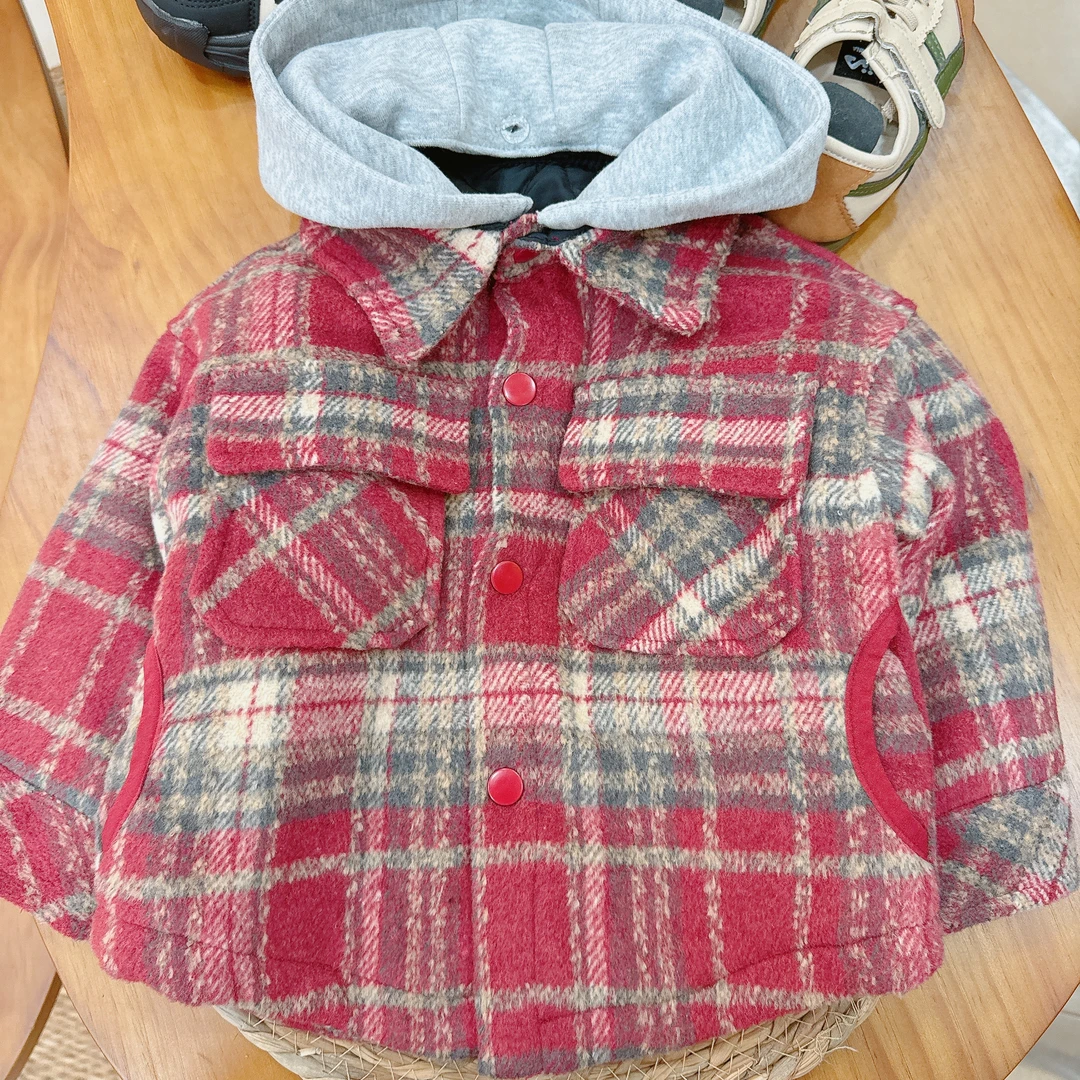 【年款 20862】神秋冬韩版可拆卸连帽格子翻领绗棉保暖外套