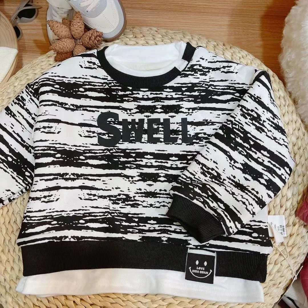 【断码处理 231001】秋冬韩版中小童一体绒加厚扎染套头卫衣