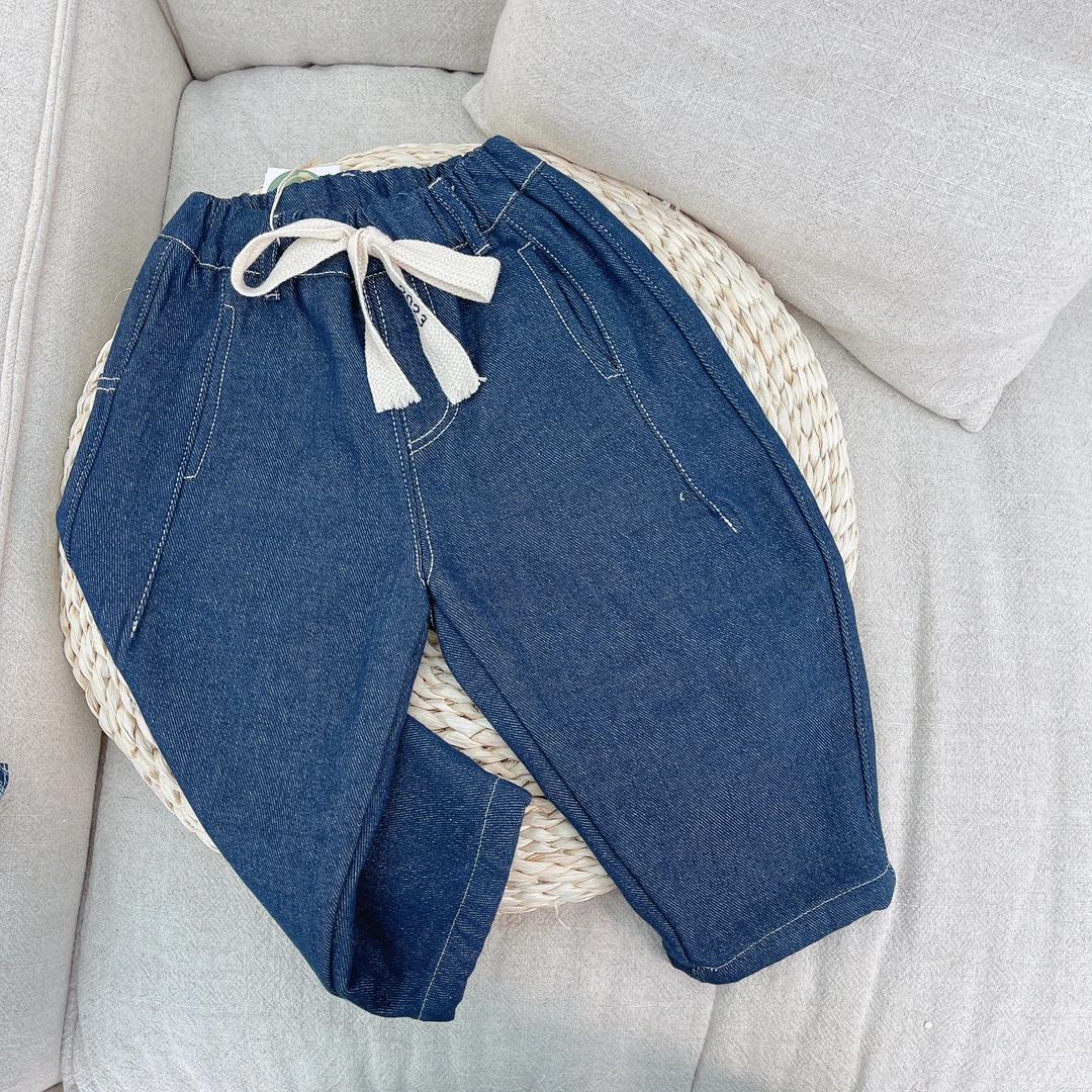 【断码处理 秋季 23807】韩版中小童一体绒明线百搭保暖牛仔长裤