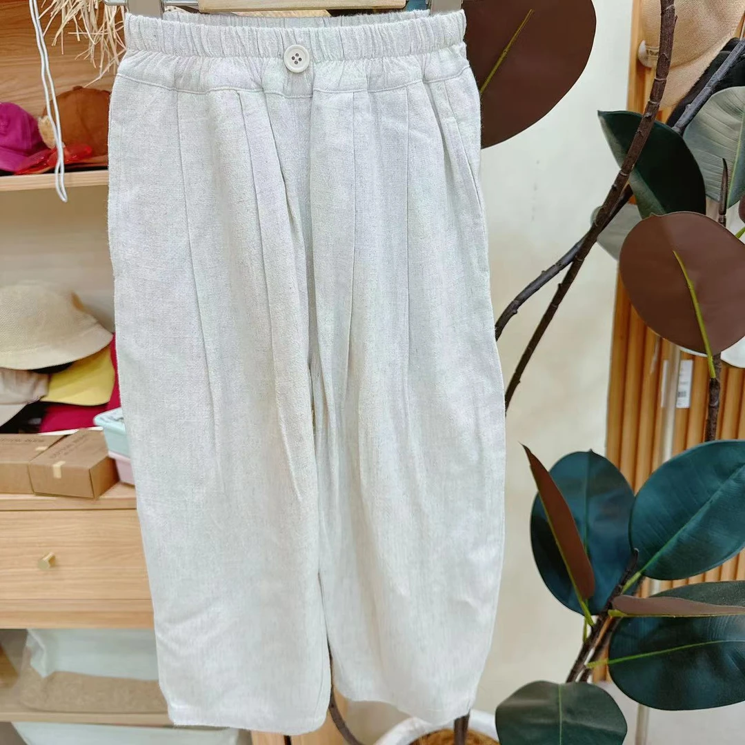 【JMJQ 20760】春秋中小童薄款舒适休闲花纱混纺亚麻垂感透气长裤