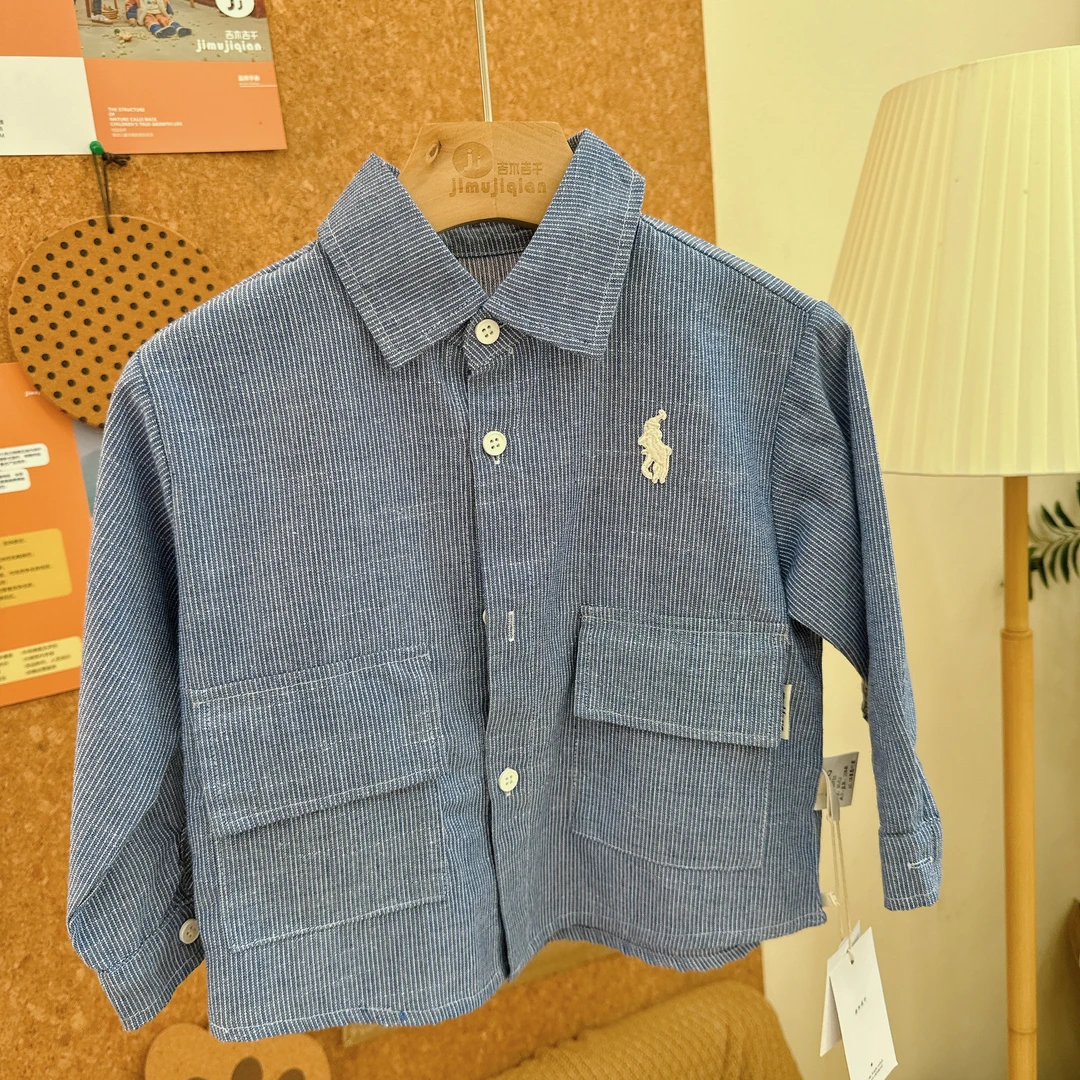 【品牌上新 20755】外贸款秋季儿童休闲提花竖纹翻领长袖衬衫外套