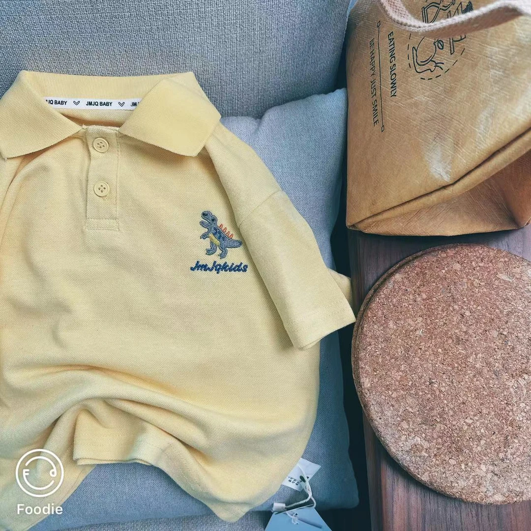 【JMJQ 20361】夏季薄款儿童珠地POLO恐龙刺绣翻领短袖上衣