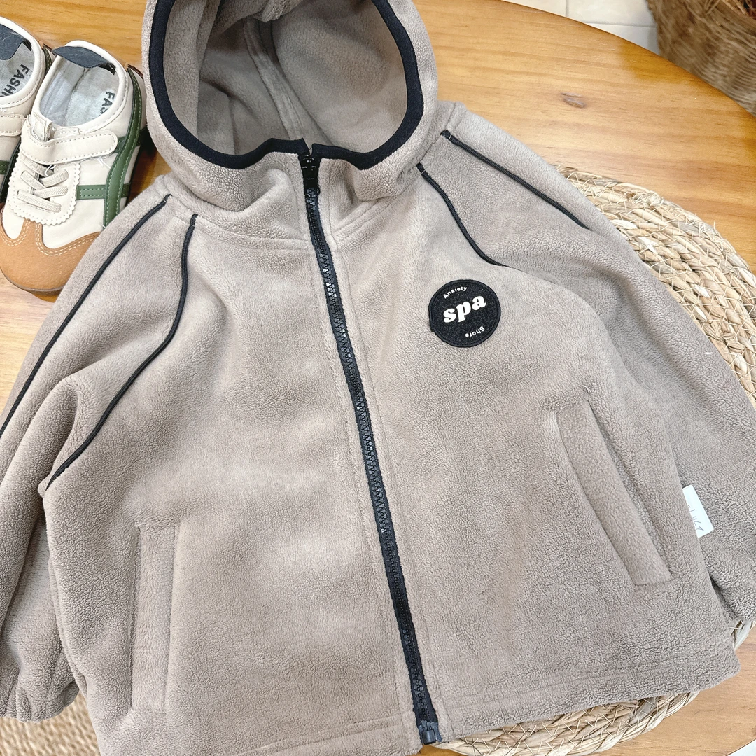 【JMJQ 201231】秋冬中小童单层加厚韩版时尚连帽贴标刺绣卫衣外套