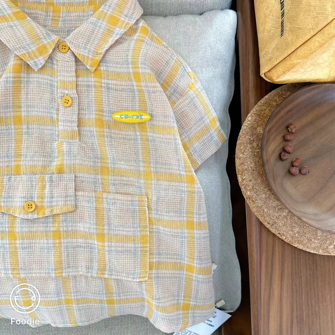 【JMJQ 20013】夏季中小童速干三伏天薄款上衣格子套头翻领小衬衫