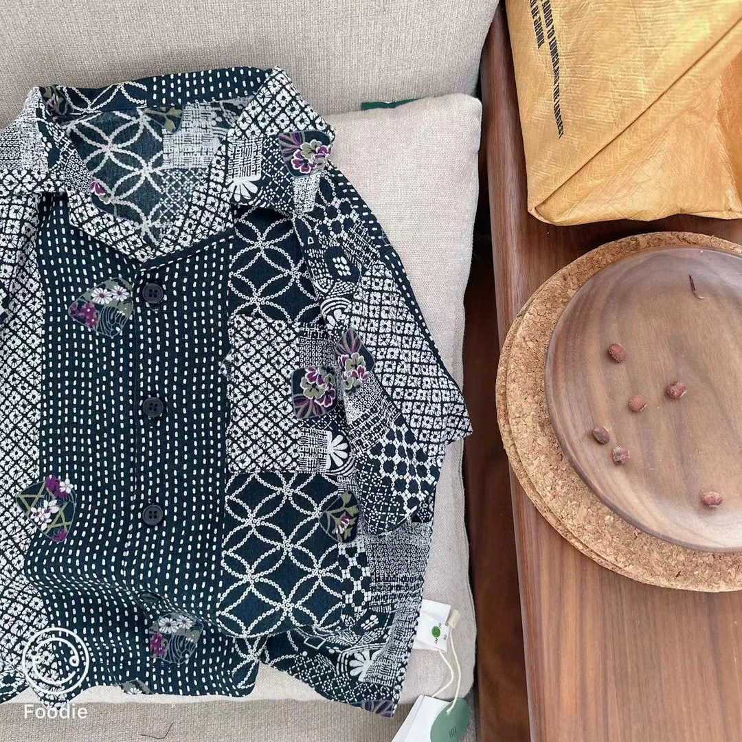 【外贸款 20275】夏季经典中小童复古满印软糯翻领碎花小衬衫