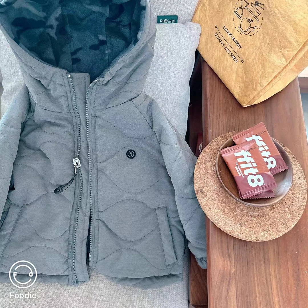 【JMJQ 201005】秋冬季儿童保暖加厚加绒绗棉两面穿迷彩连帽外套