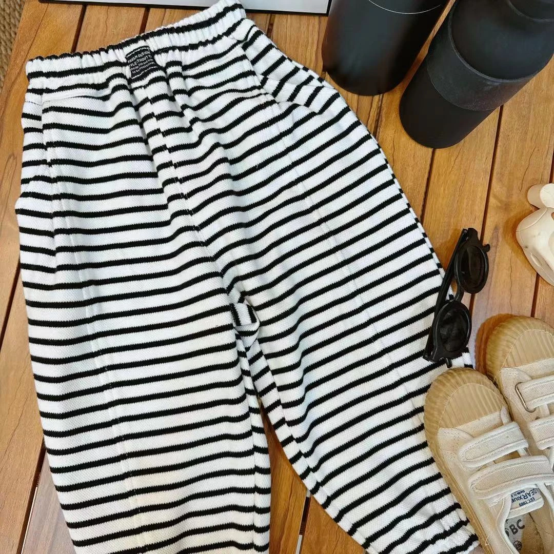 【JMJQ 20073】春秋中小童AB面针织薄款舒适休闲条纹长裤