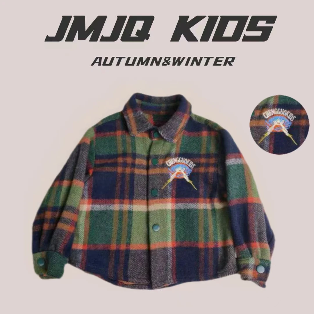 【JMJQ 22525】春秋款韩版儿童休闲百搭呢格外套80-150