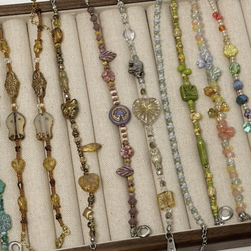 钛钢琉璃手链 捷克琉璃 原创 复古手链 复古 手工串珠DIY 百搭