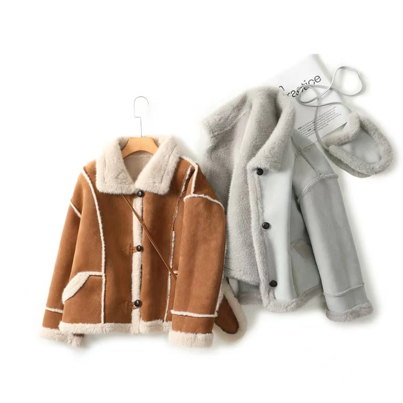 【送包包】时尚慵懒风设计感拼接立领机车服冬季新款加厚短外套