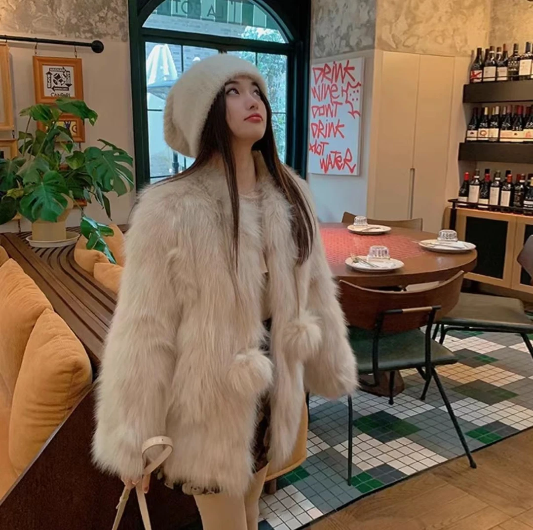 新款仿狐狸毛2024时装女小香风加厚洋气款百搭气质毛毛大衣