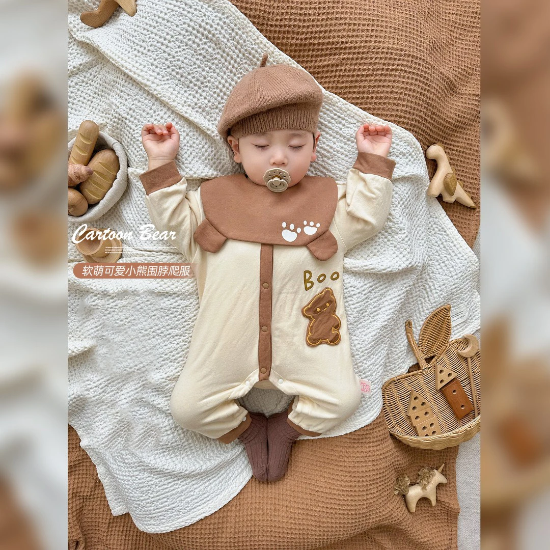 【现】婴儿春秋季连体衣韩系棕色小熊爬服 SK0490