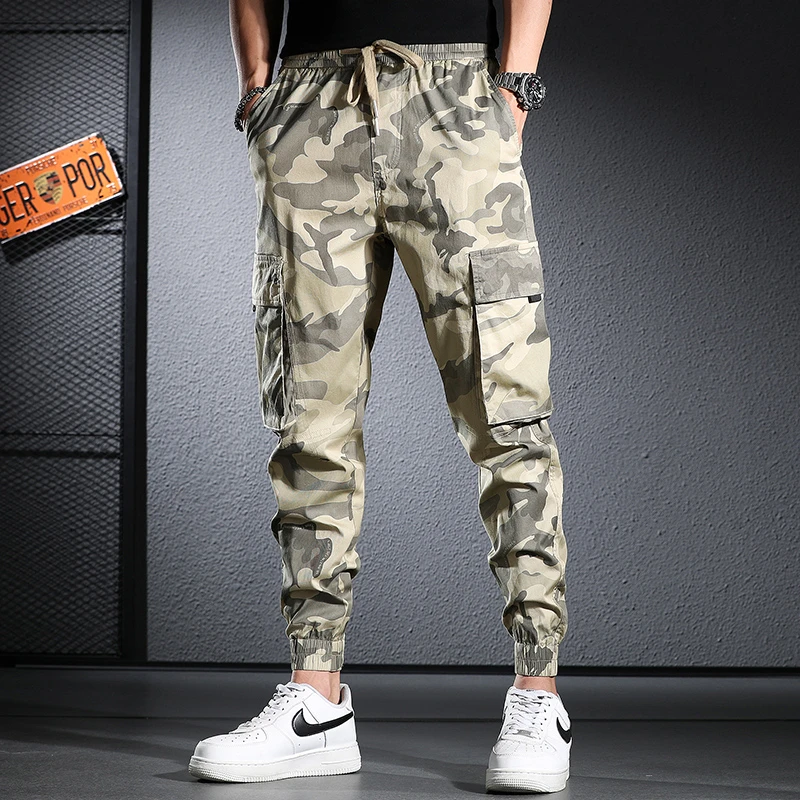 春夏季新款工装裤男宽松潮牌迷彩男裤子潮流百搭束脚休闲运动裤潮