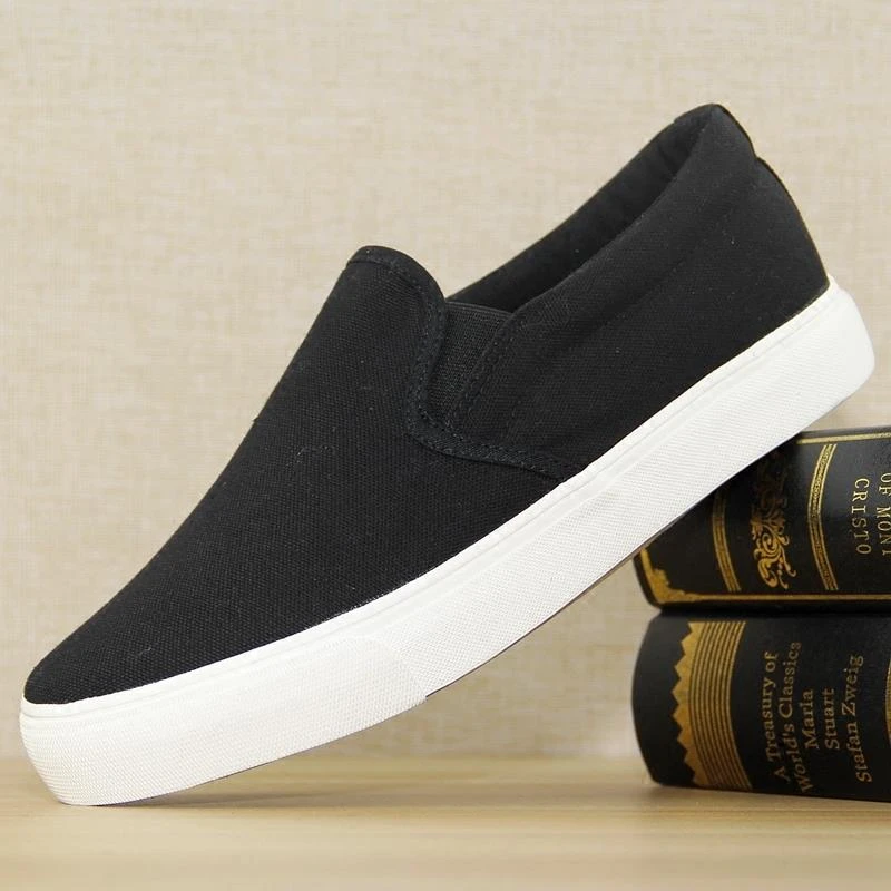 厚底帆布鞋男秋季透气防臭套脚日系男鞋老北京布鞋子一脚蹬懒人鞋