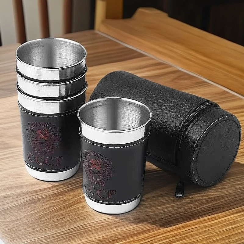 4只套装便携式不锈钢白酒杯烈酒杯随身杯户外旅行酒杯酒盅露营杯