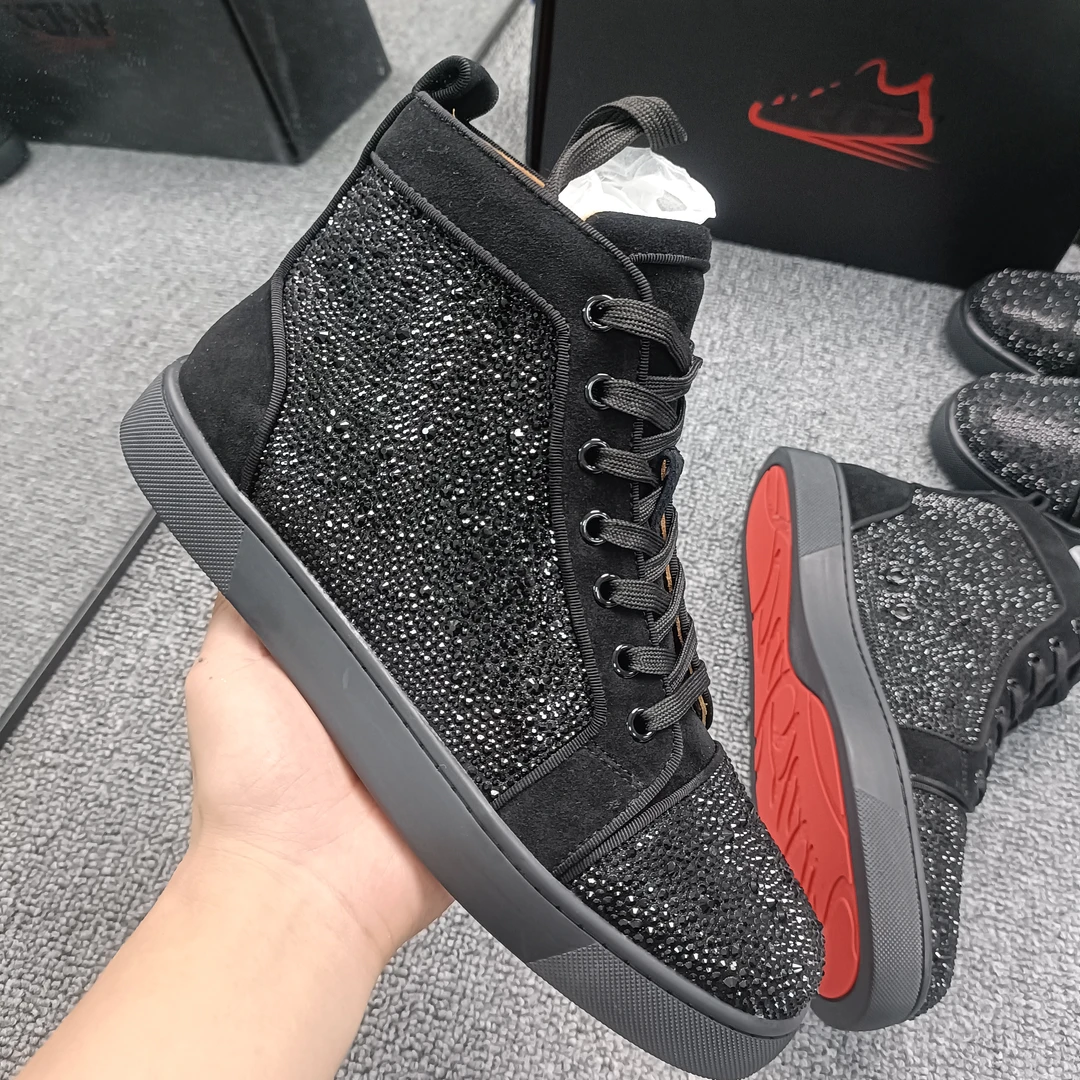 新款高帮水钻系带牛皮男鞋平底圆头潮鞋cl_2
