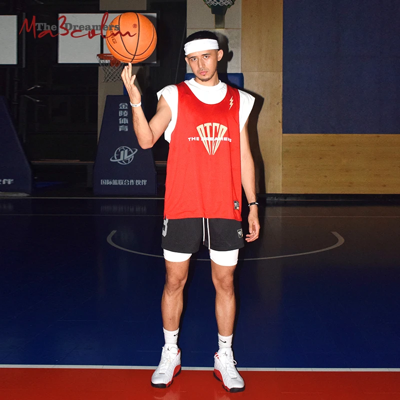 Ma3colm&OOTC复古假两件双面网眼内搭紧身裤红黑公牛队套装卡米然