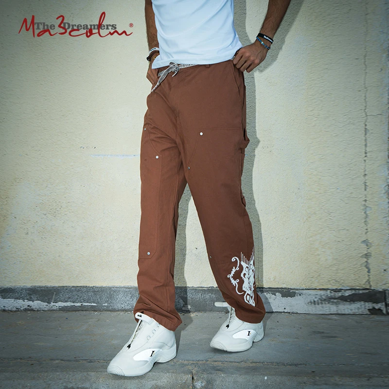 Ma3colm追梦艾德莱斯民族花纹系列伐木裤工装铆钉宽松裤卡米然