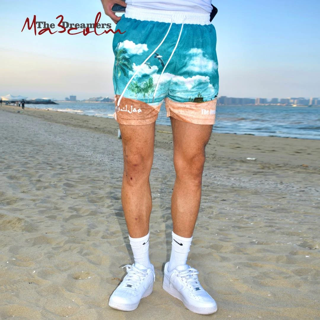 Ma3colm追梦系列沙漠海洋丝绸之路主题运动穿搭满印3分短裤卡米然