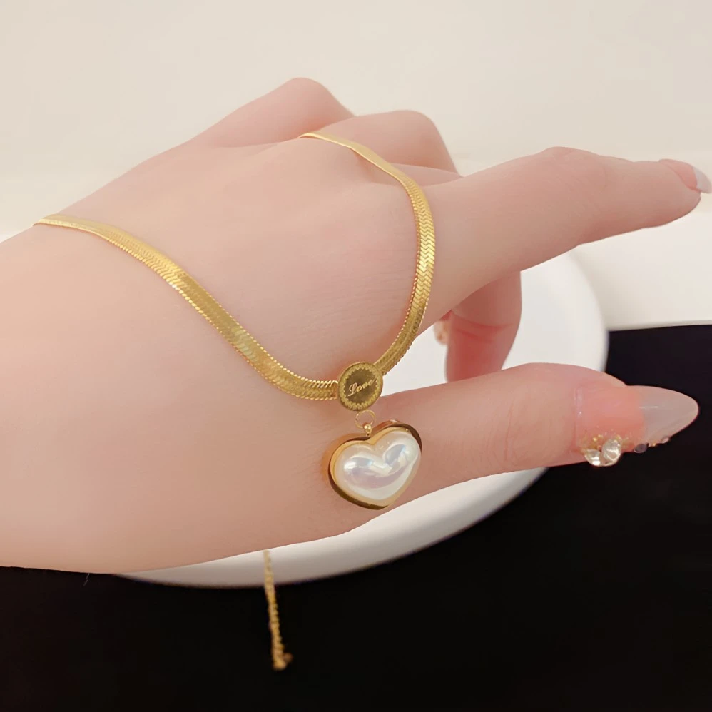 钛钢项链 不掉色B01-简约时尚爱心珠珠项链法式优雅百搭锁骨链