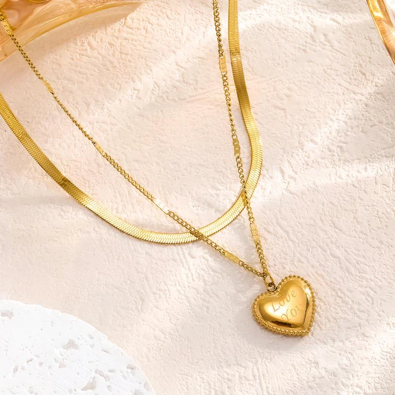 钛钢项链 不掉色-B86-轻奢高级感爱心双层项链叠戴百搭桃心坠链