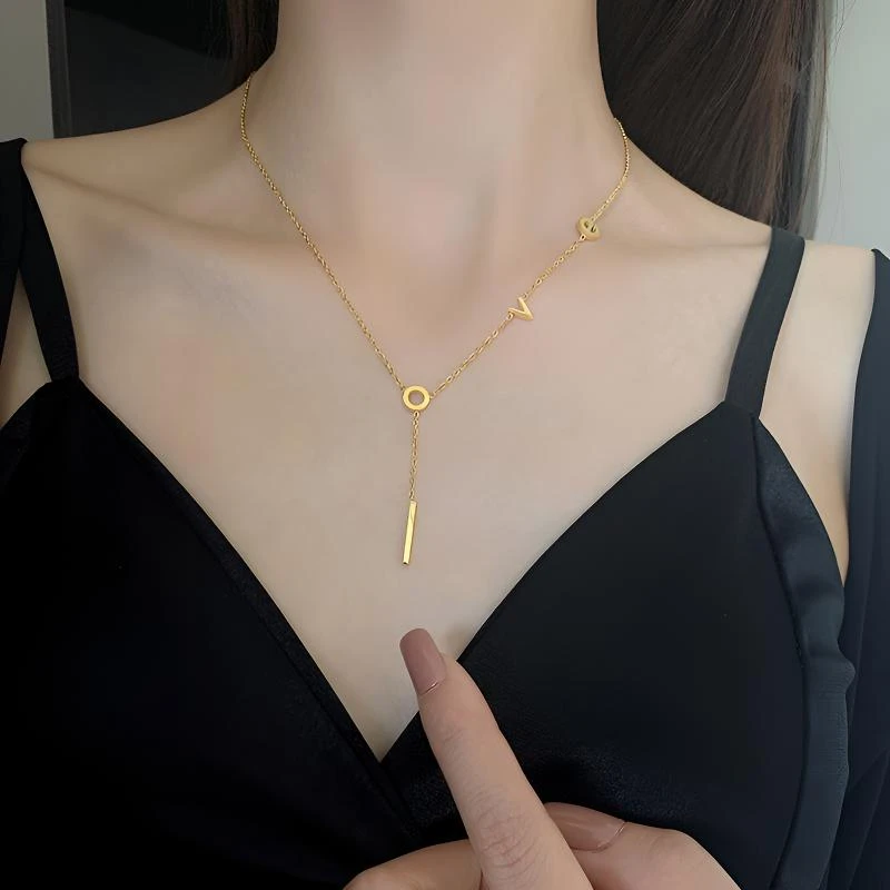 钛钢项链 不掉色【B13】简约时尚L0ve新款潮小众设计锁骨链洗澡免摘