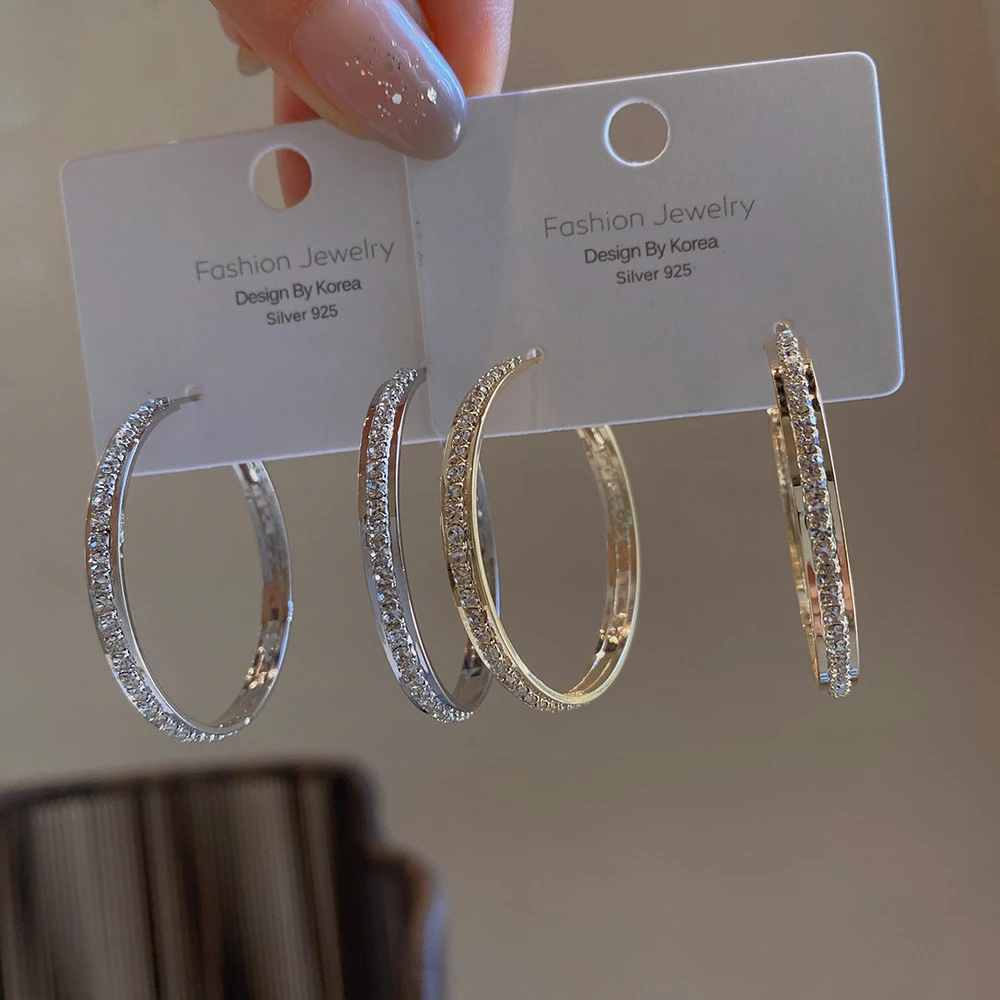 铜合金耳饰 A105~高级感满钻大耳圈s925银针夸张个性时尚百搭耳环