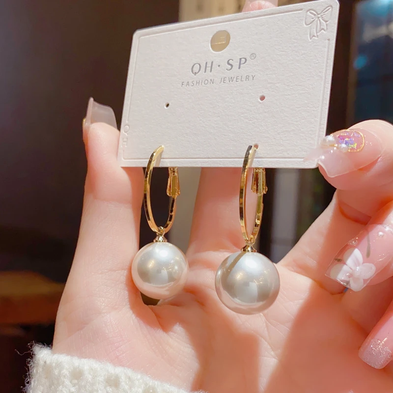 铜合金仿珍珠耳饰 简约大气百搭珠珠耳环法式优雅百搭耳环