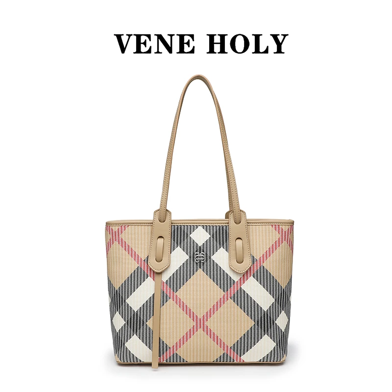 VENEHOLY时尚新款百搭潮流复古单肩托特包DL393格子