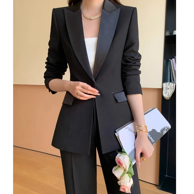黑色西装套装女2024春秋新款高级感职业气质女神范大牌西服两件套