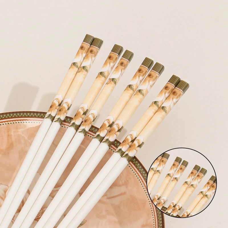 【山茶花陶瓷筷子】4双/10双筷子陶瓷筷子耐高温易清洗个性