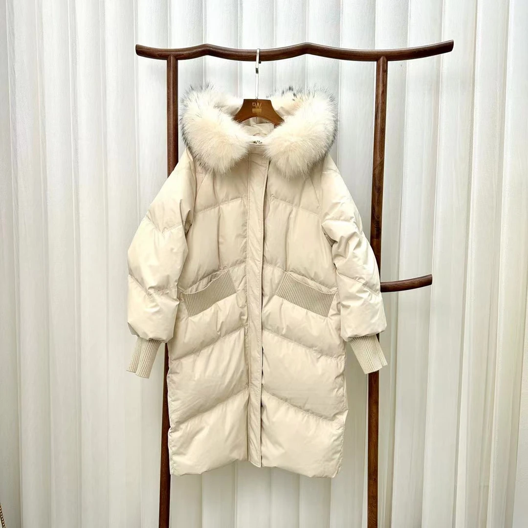 胖姐的时尚大码冬季中长款高级感连帽加厚白鸭绒羽绒服7305