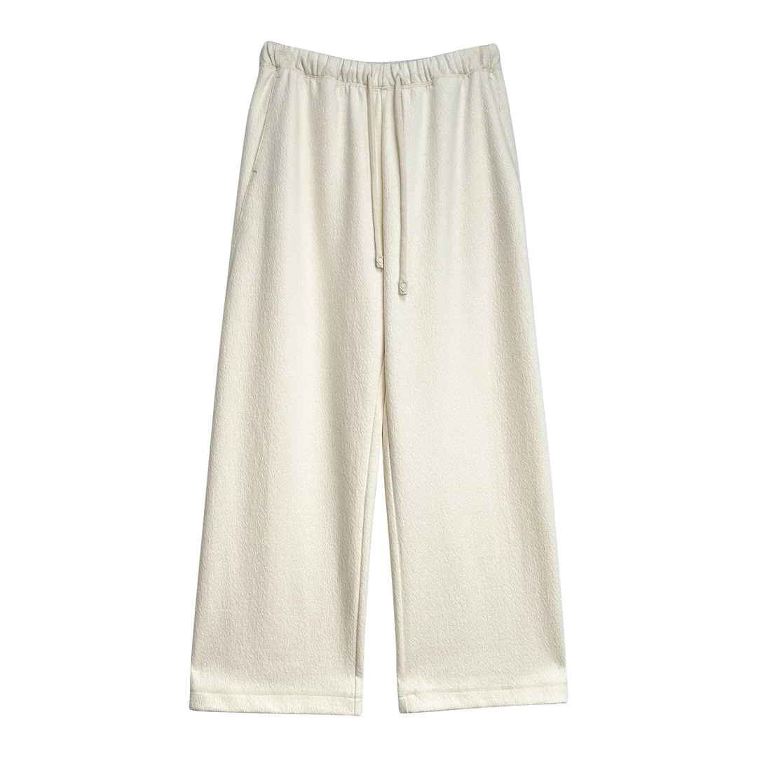 大码时尚树皮纹桑蚕丝羊毛时尚百搭松紧腰直筒宽松高腰阔腿裤8695