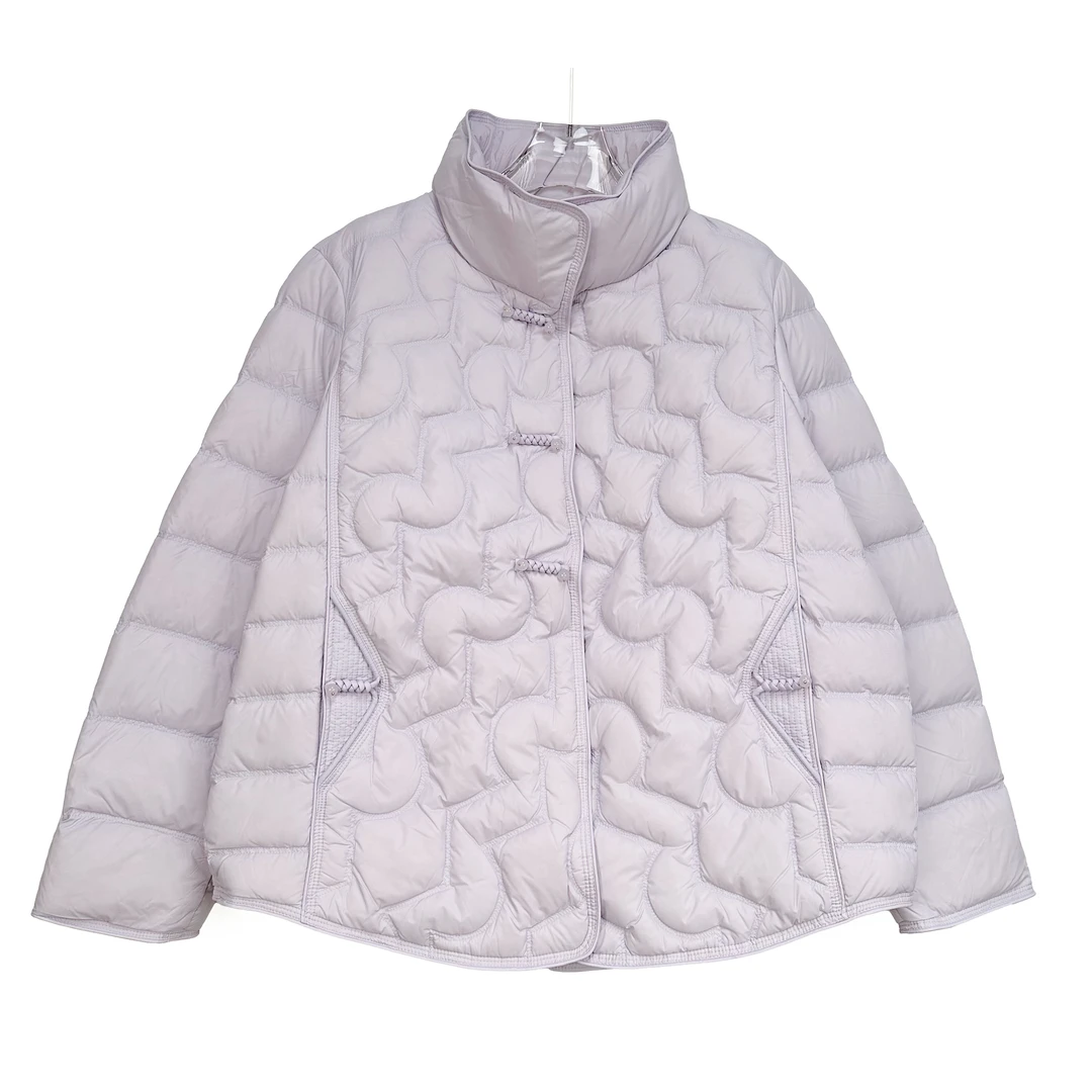 大码时尚新中式高领蛇节扣轻薄款国标90白鸭绒羽绒小外套8298