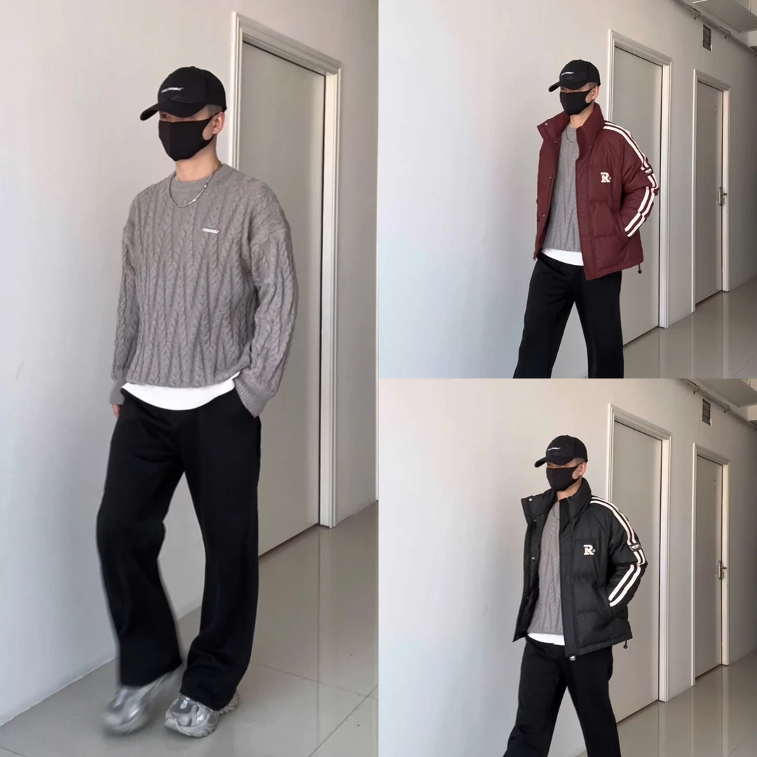 视频同款 黑/红色加厚外套+灰色圆领毛衣+白色圆领长T+黑色卫裤