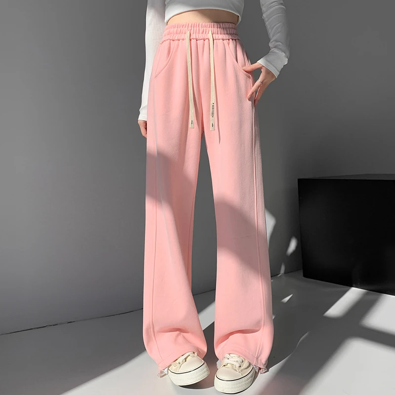 舒适秋装宽松垂坠感阔腿裤休闲百搭大码小个子高腰窄版显高直筒女