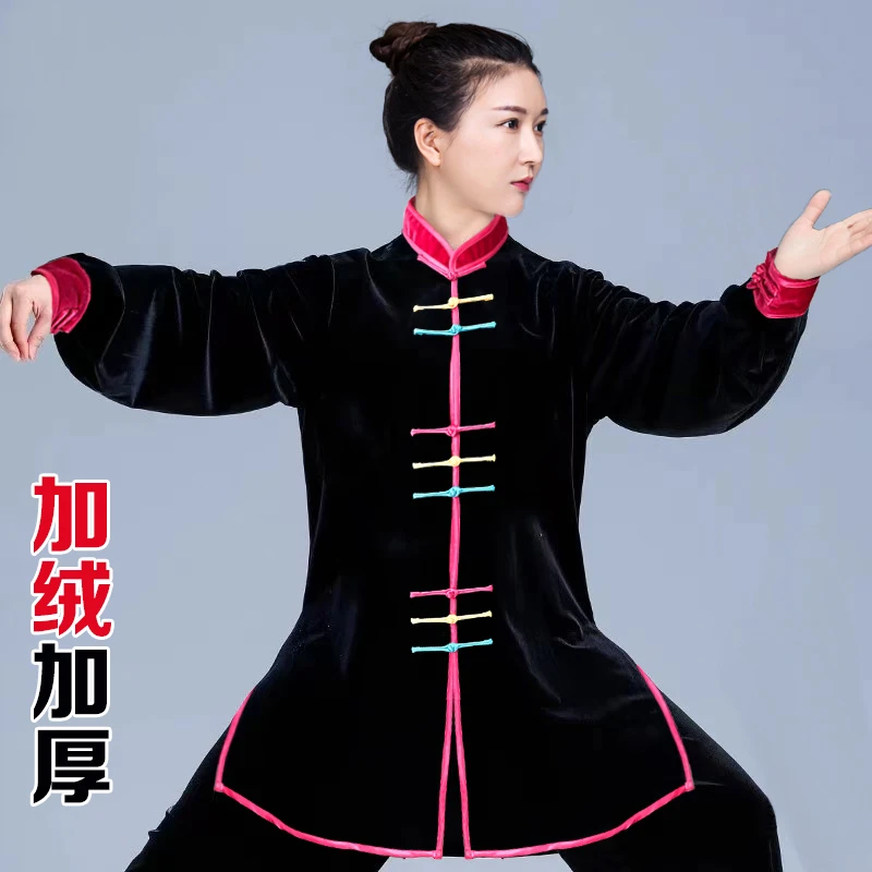 小和山太极服女款新款2025太极拳练功服秋冬加厚金丝绒套装八段锦