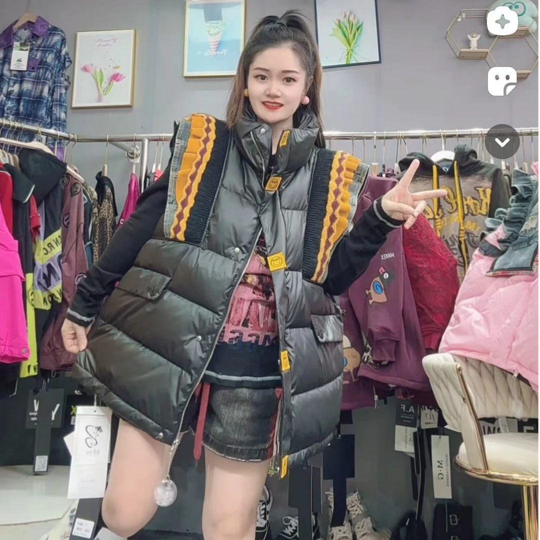 LY家113#J.D冬季花边拼接立领宽松Y.R休闲百搭马夹