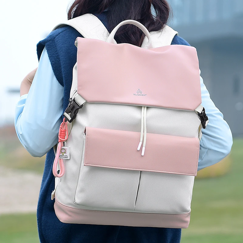 双肩包男女情侣同款通勤翻盖撞色大容量背包电脑包初高中学生书包