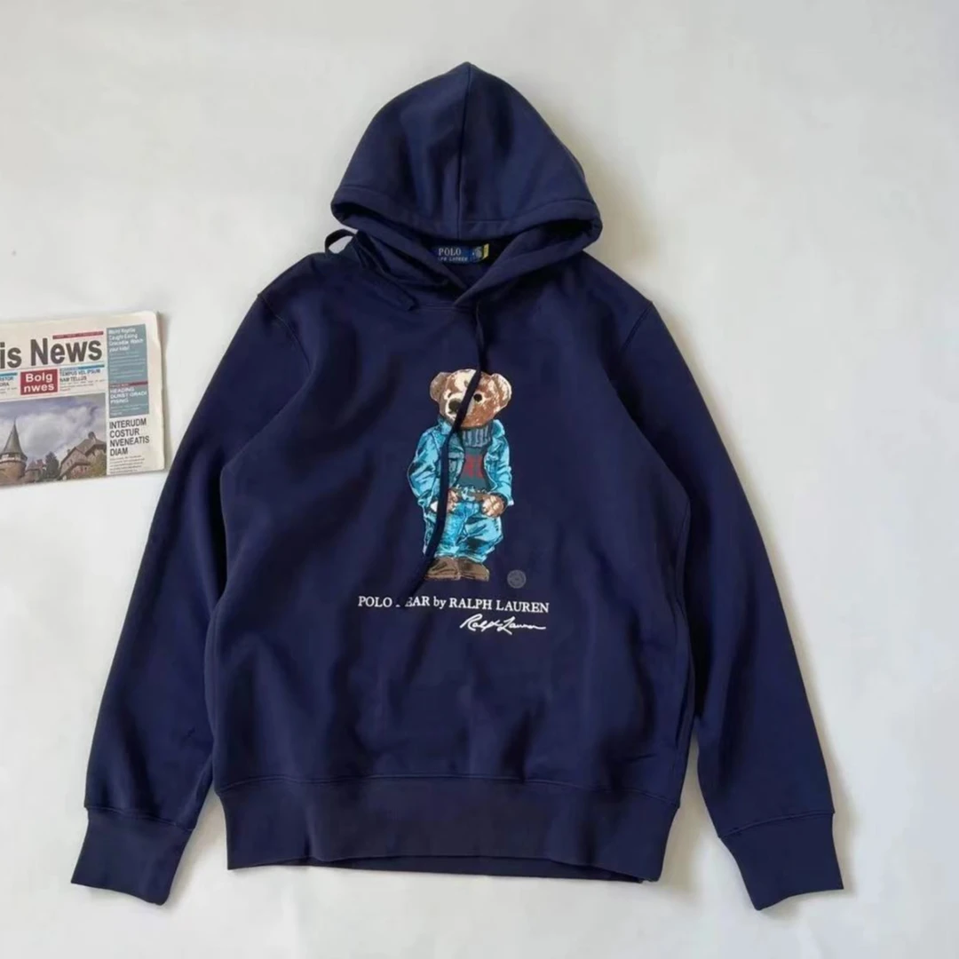 全新未使用 Ralph Lauren/拉夫劳伦 新款蓝色夹克小熊连帽卫衣